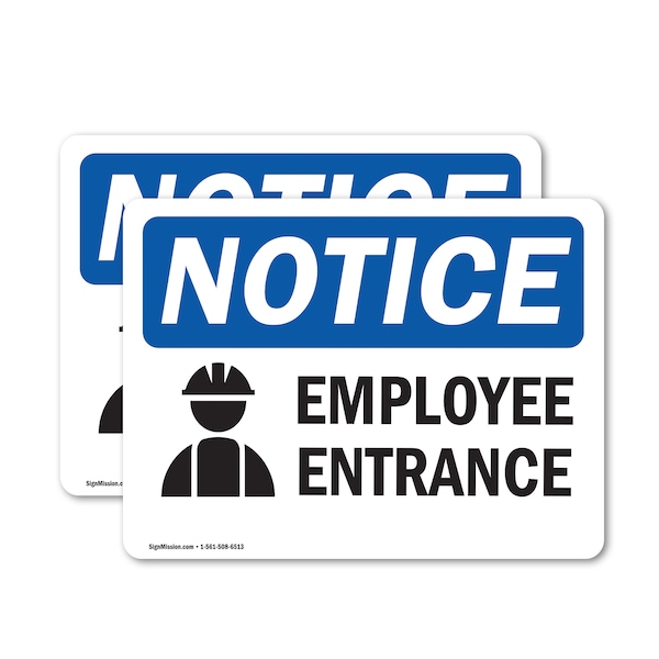 Signmission Employee Entrance Sign, Vinyl Decal, 14in W x 10in L, 2PK OS-2PACK-NS-D-1014-L-11951 - main